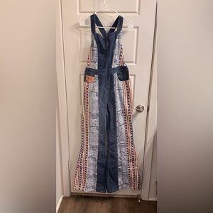 NEW WITHOUT TAGS Free People Medium Wash Patchwork Dallas Denim Jumpsuit Size 12